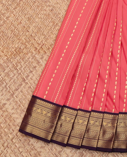 Red Budget Silk Saree, Enriched with Zari Stripes All Over Its Body, Complemented by Contrast Traditional Zari Designs Woven Border, Grand Jaal Pallu, and Paired with a Contrast Blouse