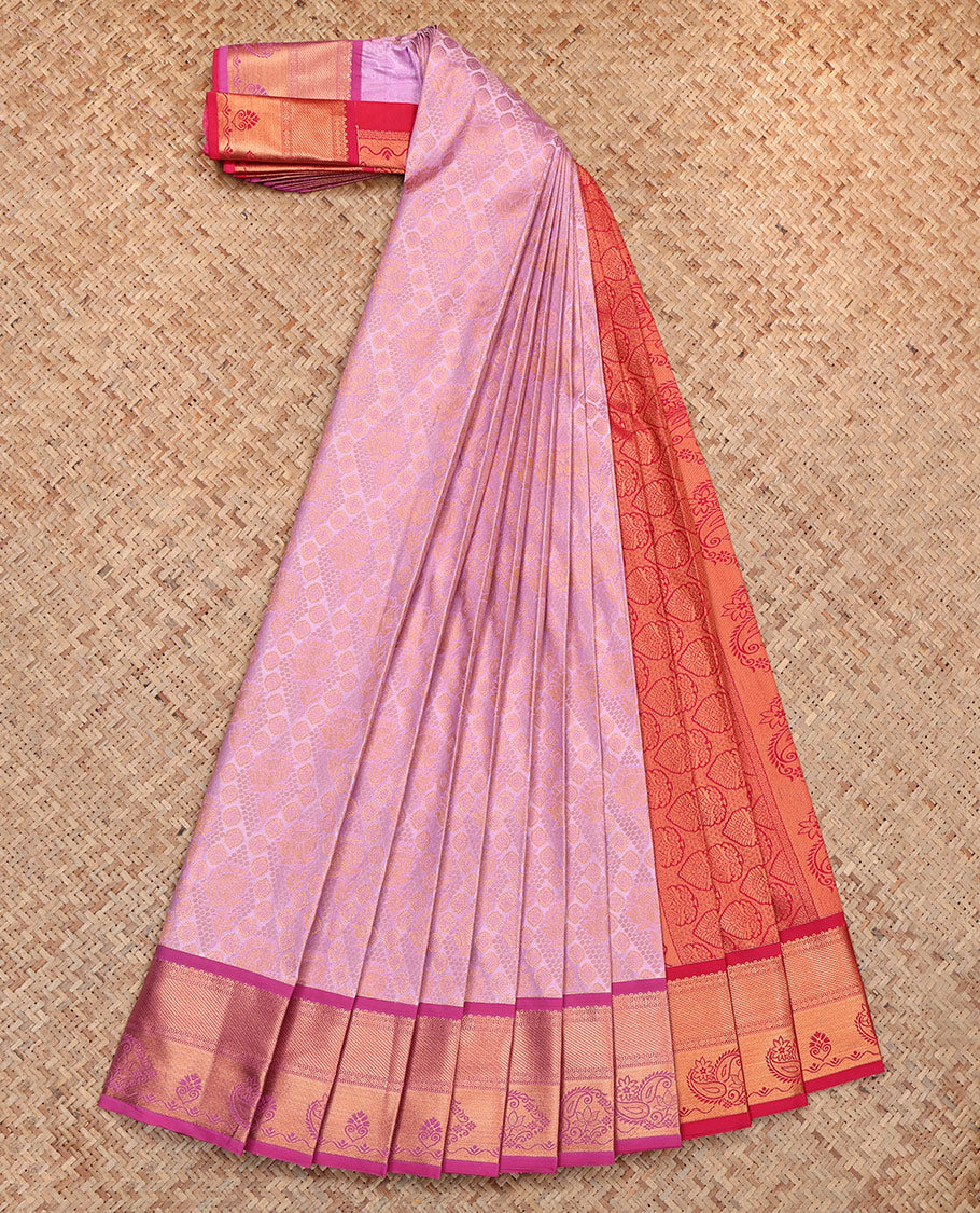 Pink Budget Silk Saree, Adorned with Jacquard, Complemented by Contrast Traditional Zari Border, Intricate Pallu, and a Contrast Blouse