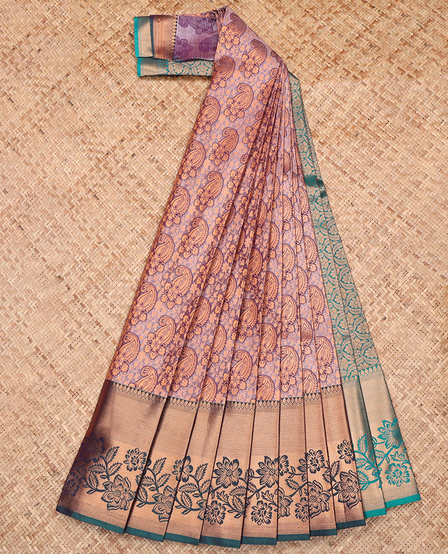 Grey Budget Silk Saree, Crafted with Paisley Jacquard, Complemented by Contrast Traditional Zari Border, Intricate Pallu, and a Contrast Blouse