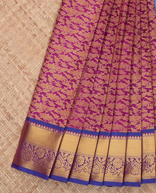 Purple Budget Silk Saree, Ornamented with Jacquard Design, a Contrast Floral Creeper Zari Border, Grand Pallu, and a Contrast Blouse