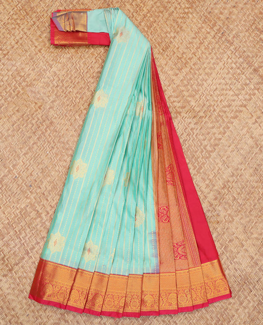 Blue Budget Silk Saree, Bedecked with Zari Design, a Contrast Traditional Zari Border, Grand Pallu, and a Contrast Blouse