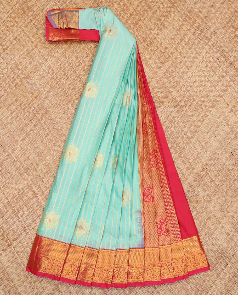 Blue Budget Silk Saree, Bedecked with Zari Design, a Contrast Traditional Zari Border, Grand Pallu, and a Contrast Blouse
