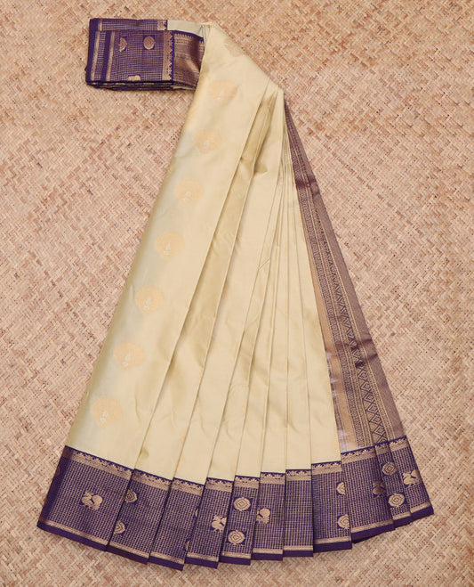 Light Sandal Checked Border Budget Silk Saree