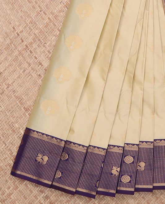Light Sandal Checked Border Budget Silk Saree