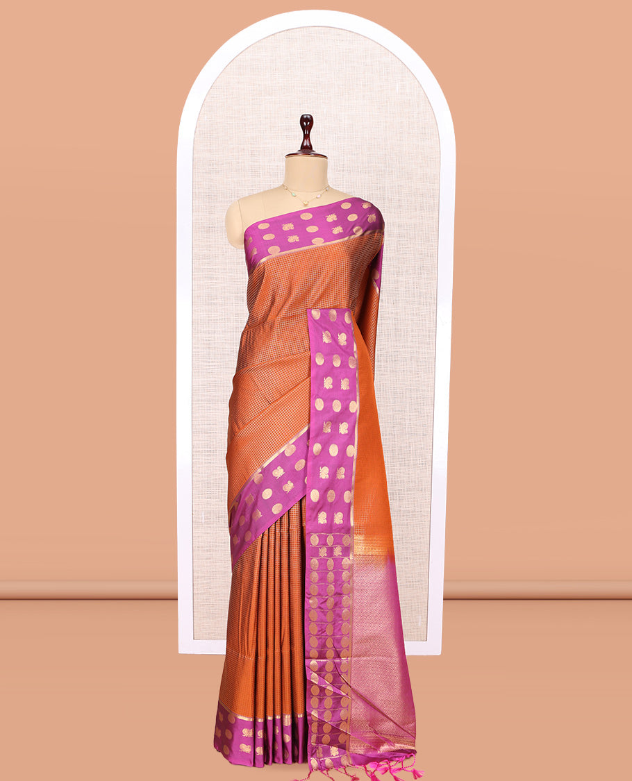 Orange Micro Checks Budget Silk Saree