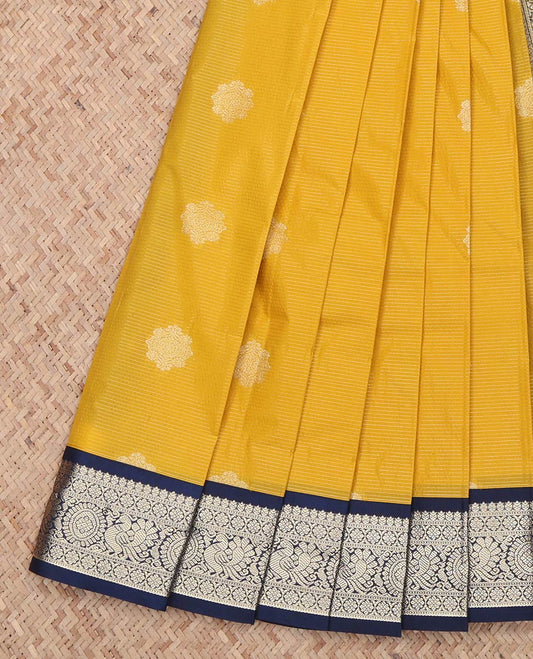 Yellow Stripes Peacock Design Budget Silk Saree