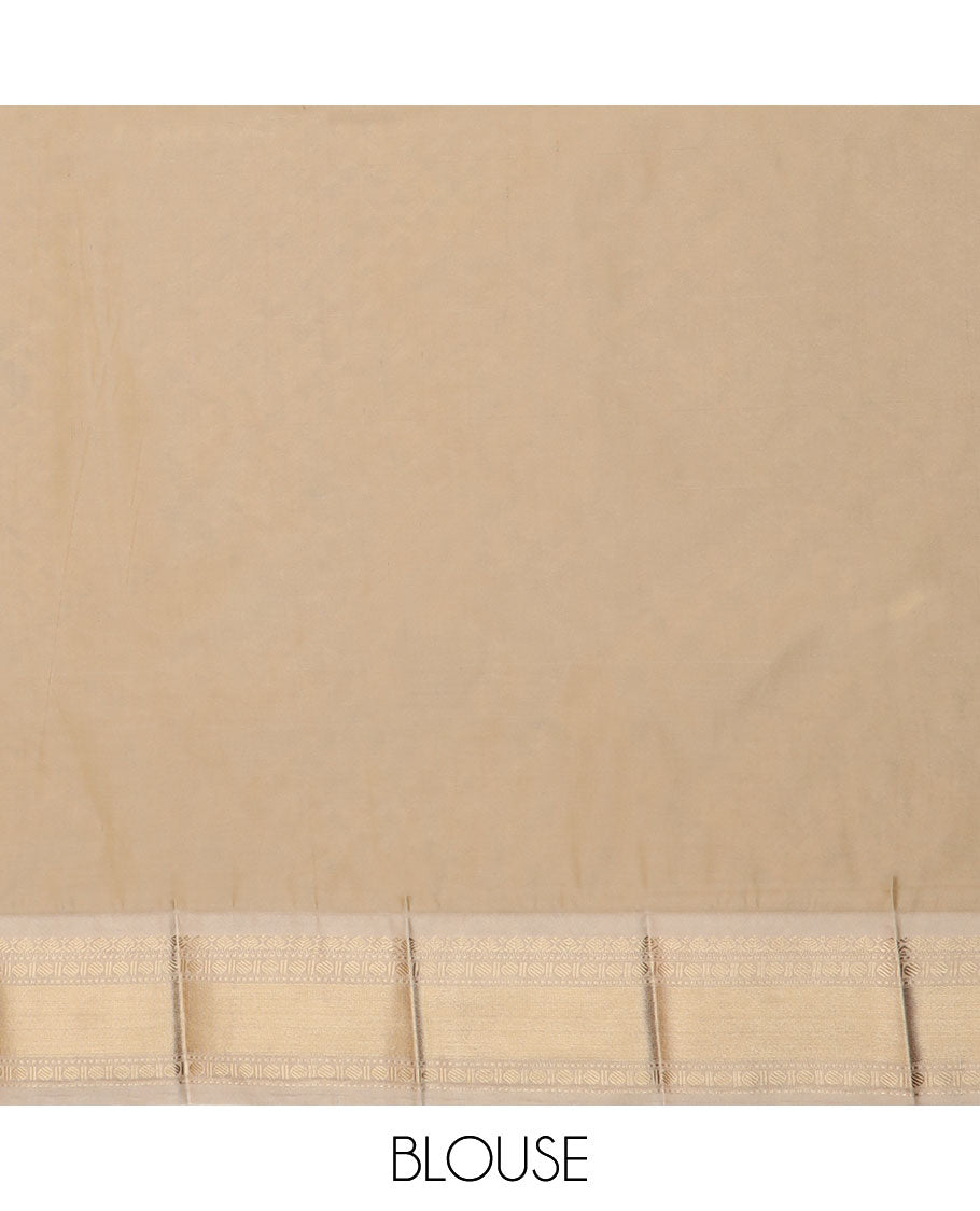 Orange zari striped and manga buttas gift saree, contrast traditional zari designs border, and jaal pallu