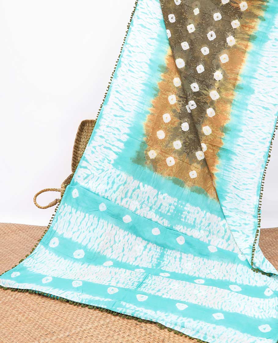 Multi color shibori design mul mul cotton saree with contrast border & shibori style design pallu