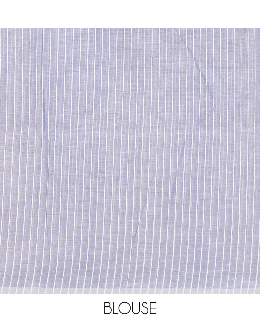 Borderless sandal and purple striped jute cotton saree, striped pallu