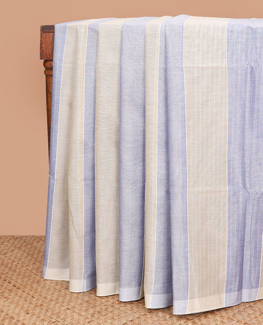 Borderless sandal and purple striped jute cotton saree, striped pallu