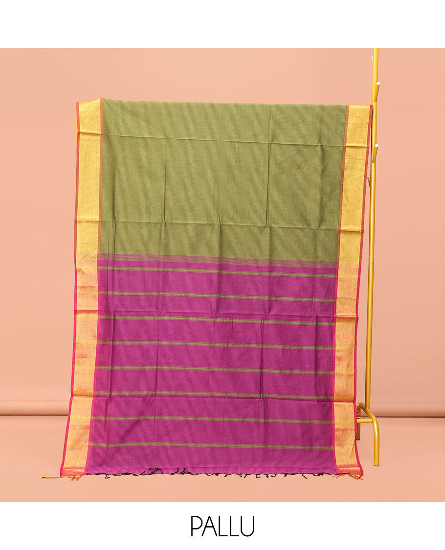 Green Striped Poly Cotton Saree