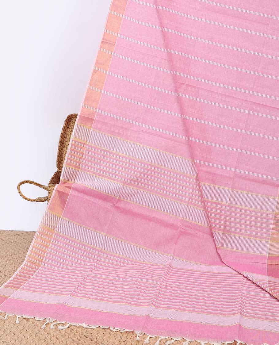 Sandal striped jute cotton saree, self-border & striped pallu