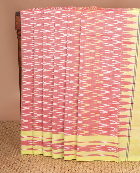 Pink buttas ikkat cotton saree, contrast ikkat border & pallu of ikkat design