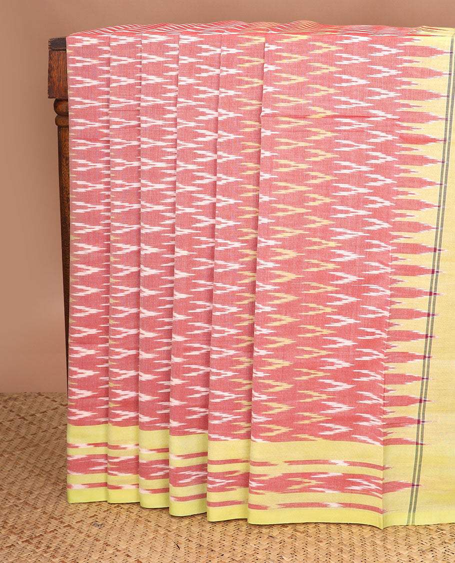 Pink buttas ikkat cotton saree, contrast ikkat border & pallu of ikkat design