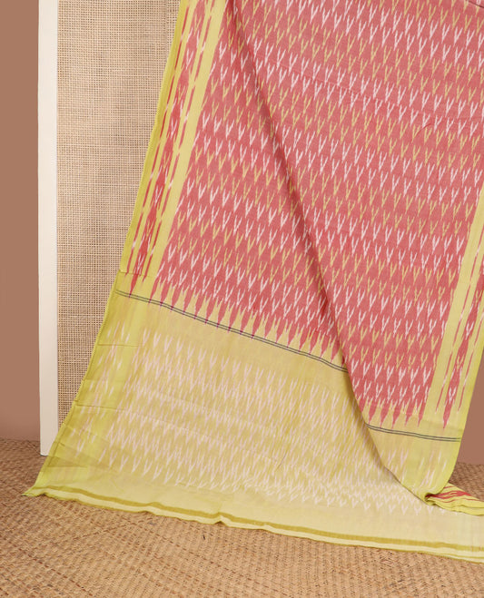 Pink buttas ikkat cotton saree, contrast ikkat border & pallu of ikkat design