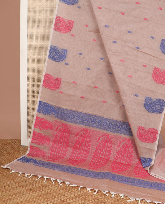 Brown motifs kanchi  cotton saree with self paisley design border & paisley design pallu