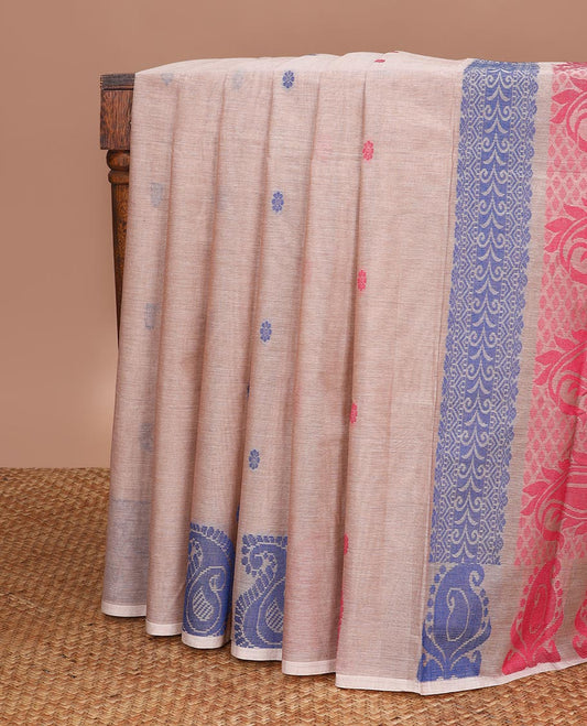 Brown motifs kanchi  cotton saree with self paisley design border & paisley design pallu