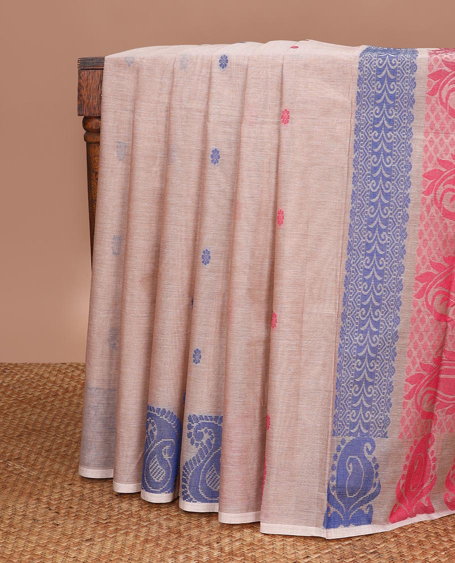 Brown motifs kanchi  cotton saree with self paisley design border & paisley design pallu