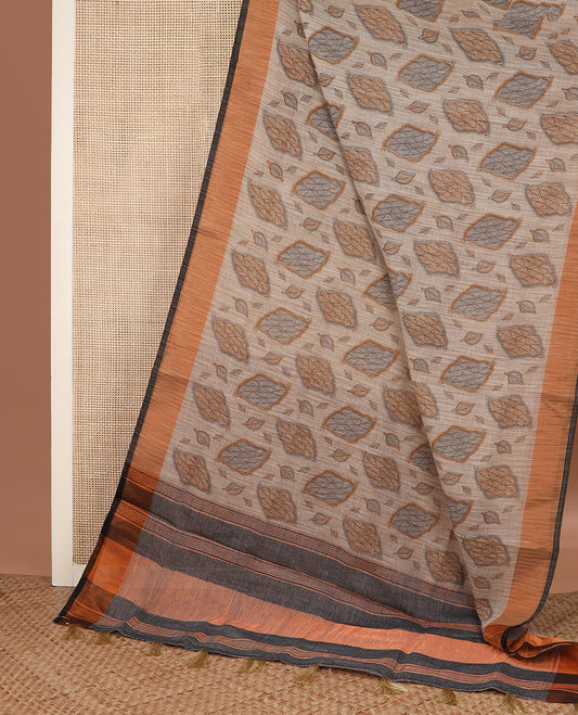 Mustard shibori printed with unique motifs cotton saree, zari border and intricate pallu (Copy)