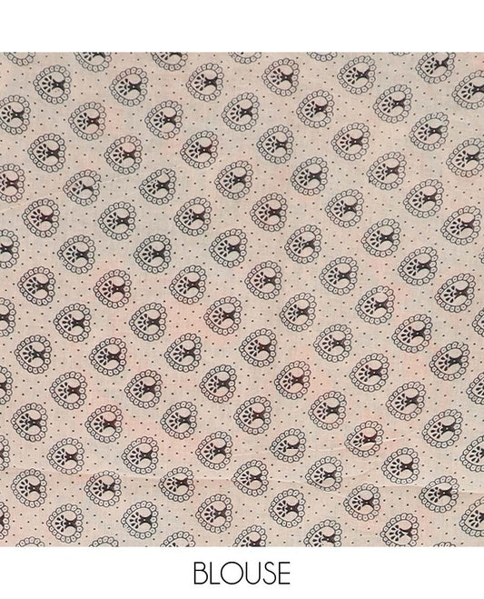 Multi-color flora, fauna, and human motifs machine printed kalamkari cotton saree, contrast peacock border, and pallu of peacock print