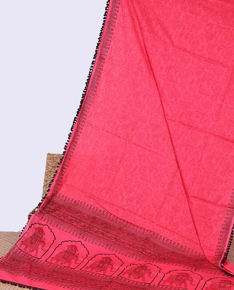 Red floral design mul mul cotton saree with self floral border & intricate design pallu