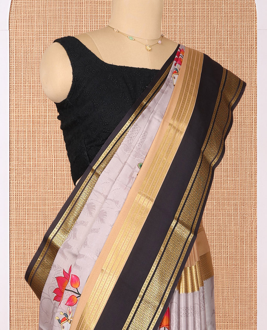 Grey Mysore Silk Saree