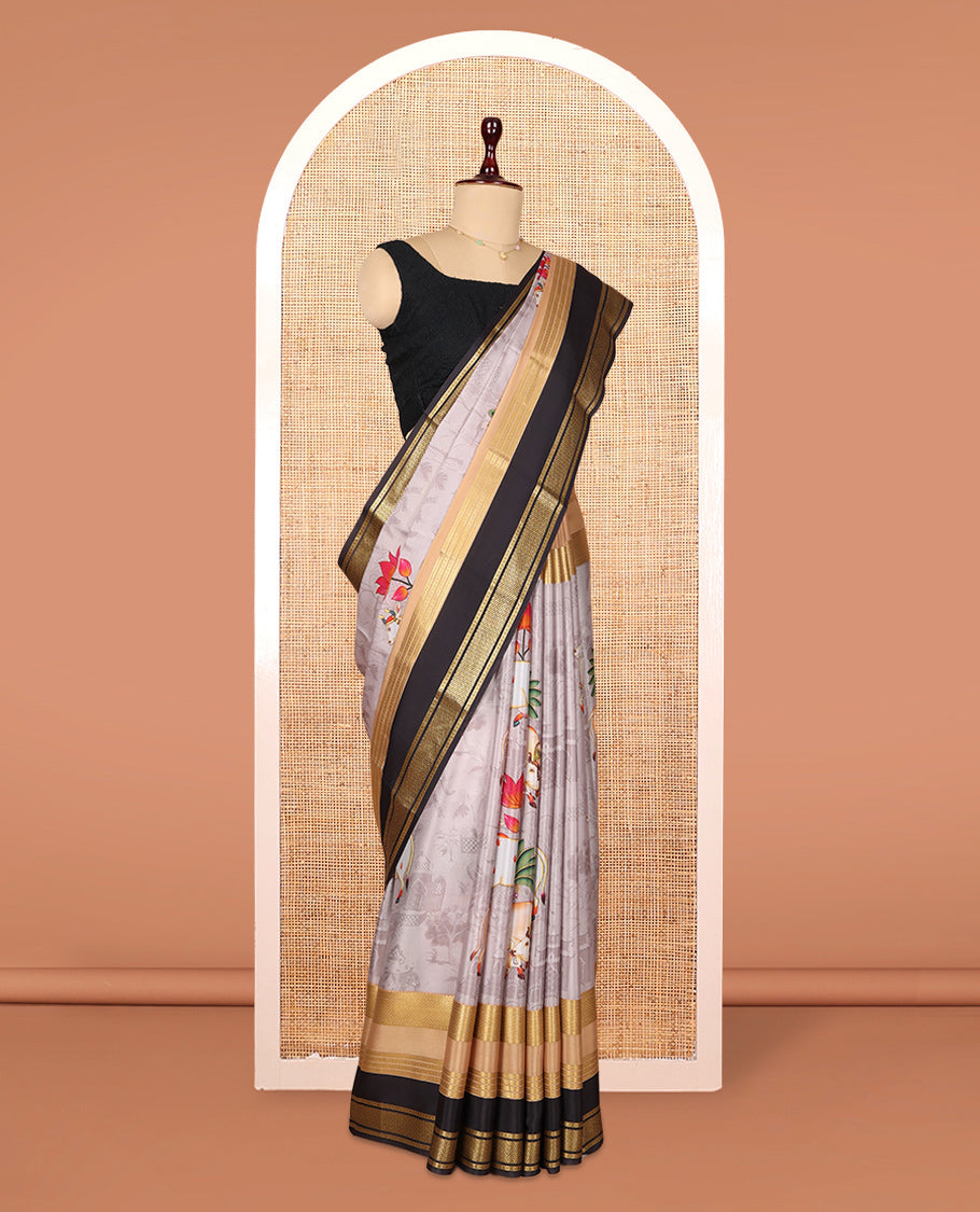 Grey Mysore Silk Saree