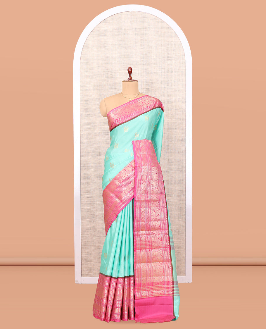 Blue Animal Butta Semi-Soft Silk Saree