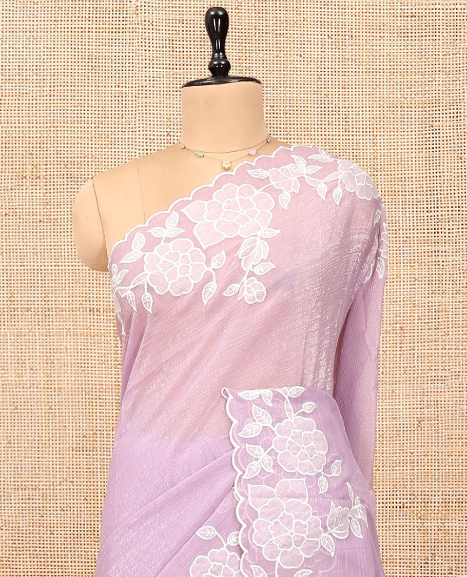 Pink Plain Organza Saree, Enthralled with Scallop Floral Embroidery Border, and Matching Blouse