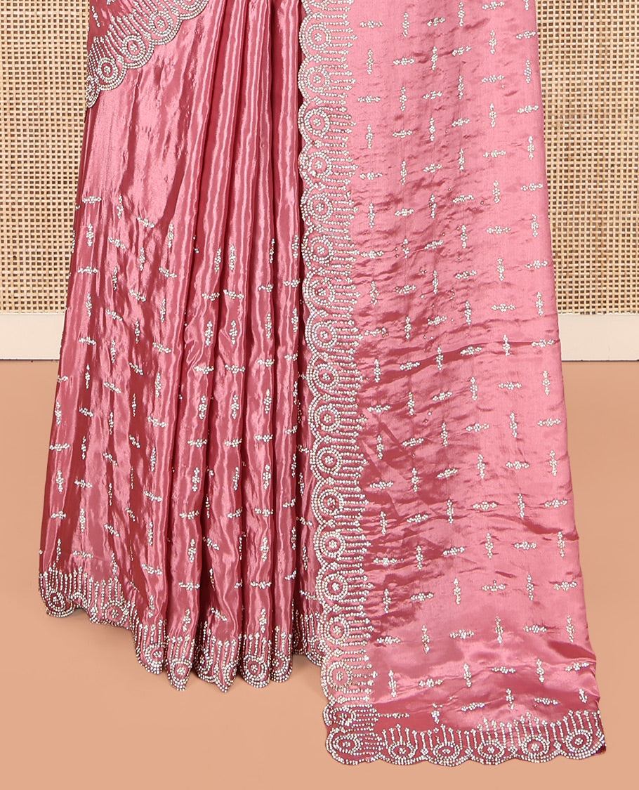 Pink Designer Saree, Subtly Enriched with Stonework, a Scallop Stonework Border, and a Matching Blouse