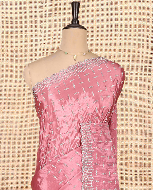 Pink Designer Saree, Subtly Enriched with Stonework, a Scallop Stonework Border, and a Matching Blouse