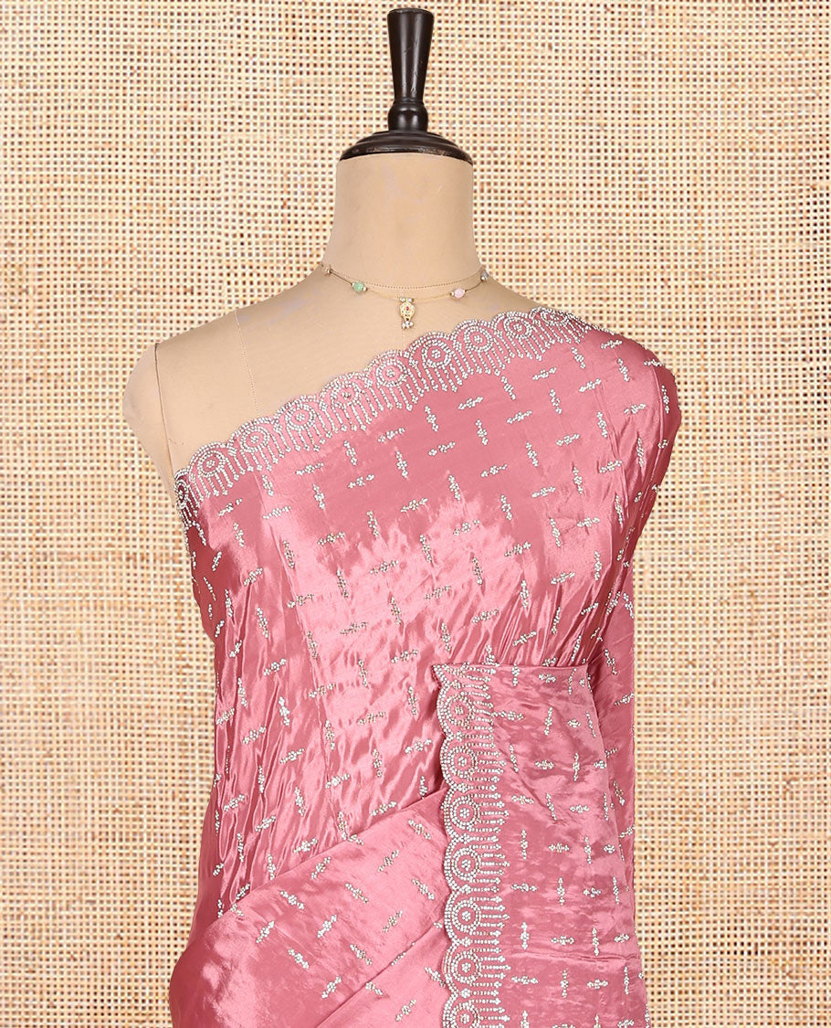 Pink Designer Saree, Subtly Enriched with Stonework, a Scallop Stonework Border, and a Matching Blouse