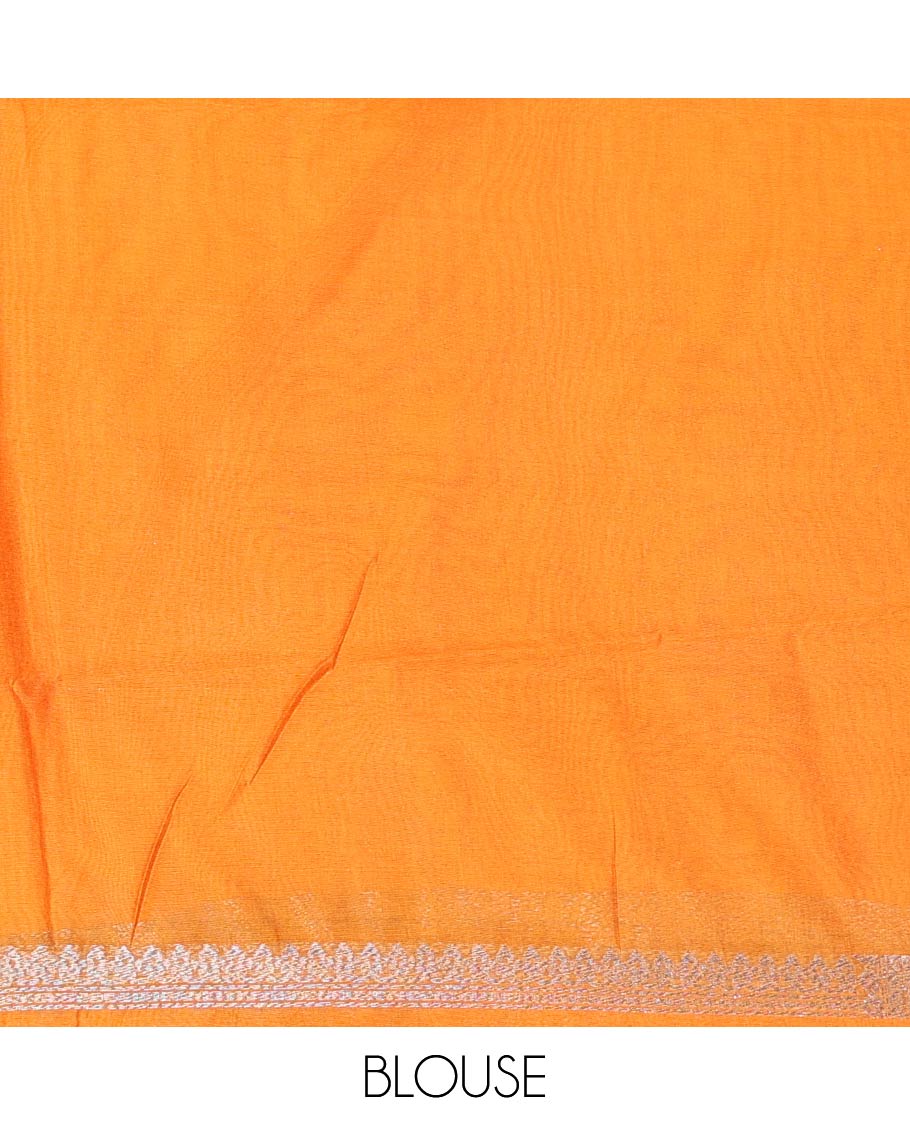 Orange Fancy Georgette Saree Decked Up with Zari Buttas, Hazily Zari Woven Border of Traditional Designs, Hazily Woven Pallu of Intricate Designs, and Paired with a Matching Blouse