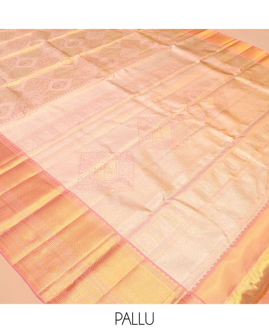 Peach Kanchipuram Tissue Silk Saree