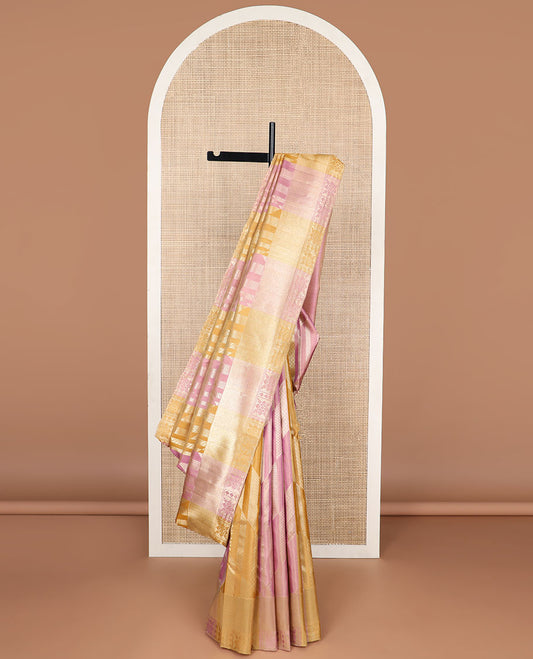 Multi-color checkered design kancheepuram silk saree with self zari border & bhavanji pallu