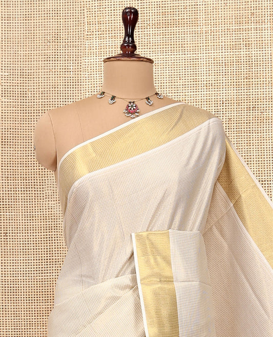 Gold Micro-Checked Kerala Cotton Saree