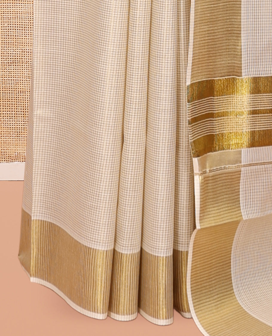 Gold Micro-Checked Kerala Cotton Saree