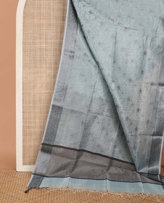 Pastel blue intricately designed fancy kota saree, traditional design border & striped pallu