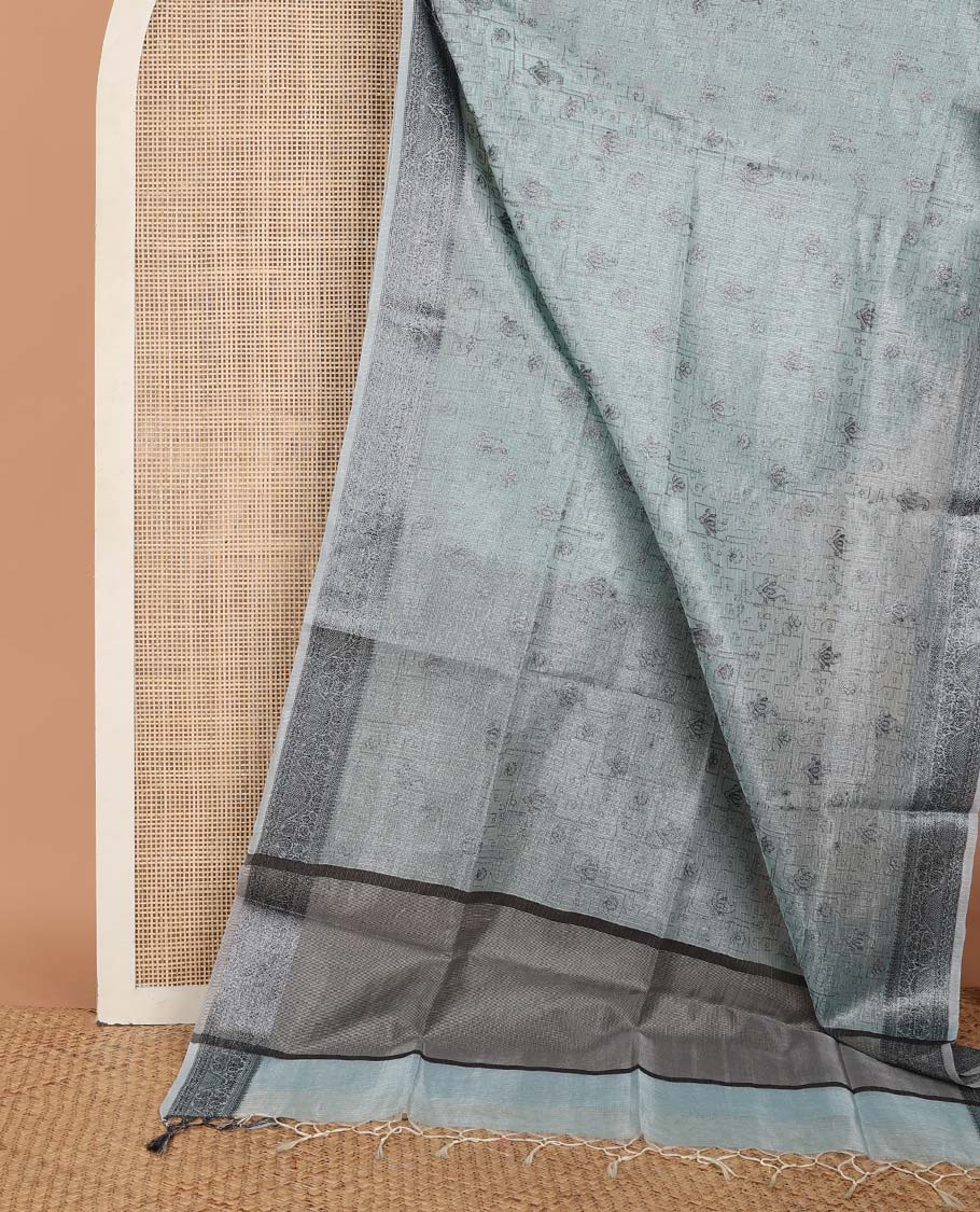 Pastel blue intricately designed fancy kota saree, traditional design border & striped pallu