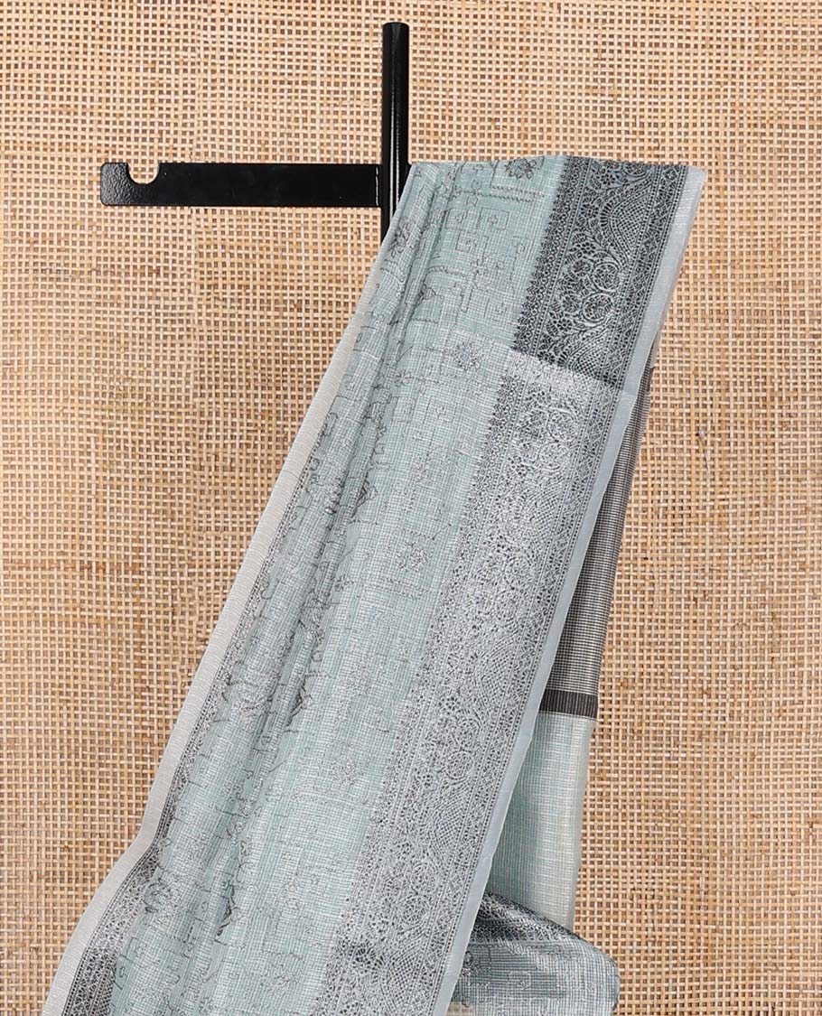 Pastel blue intricately designed fancy kota saree, traditional design border & striped pallu