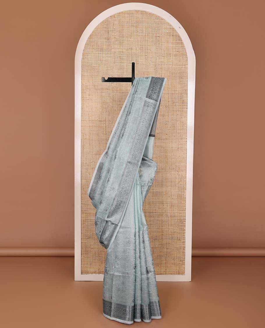Pastel blue intricately designed fancy kota saree, traditional design border & striped pallu