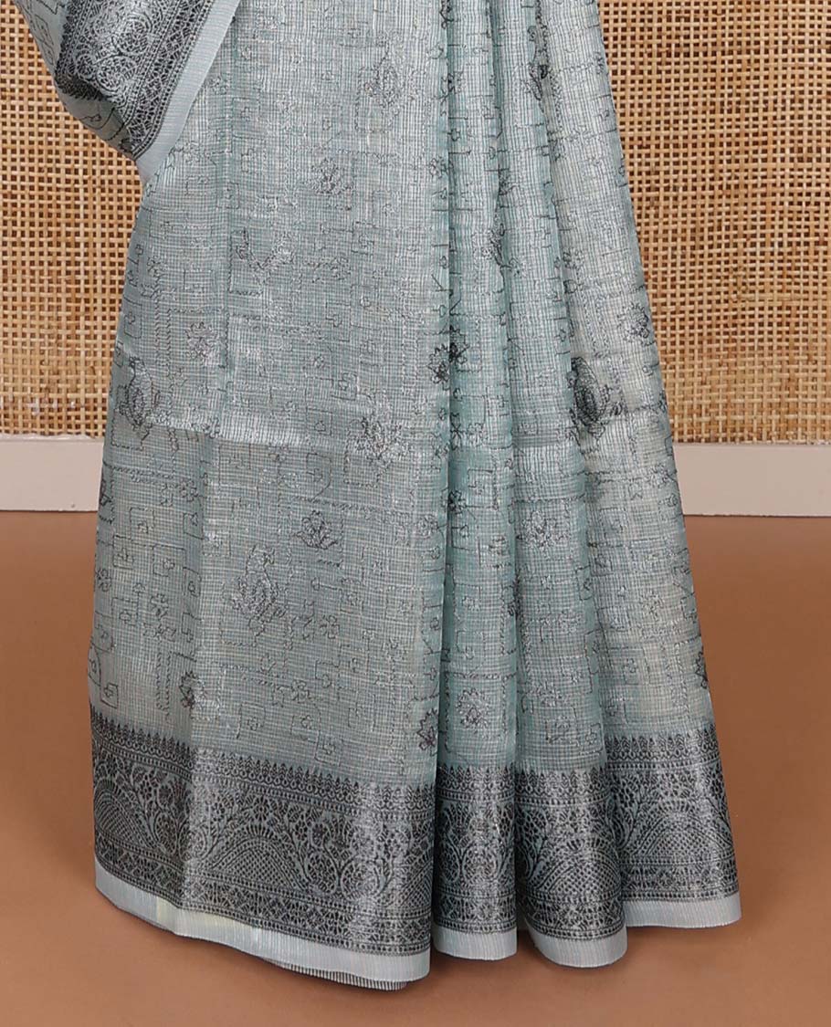 Pastel blue intricately designed fancy kota saree, traditional design border & striped pallu