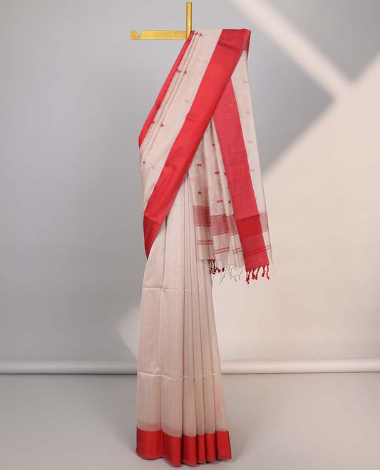 Cream floral motifs maheshwari cotton saree with self argyle design border & floral motifs pallu