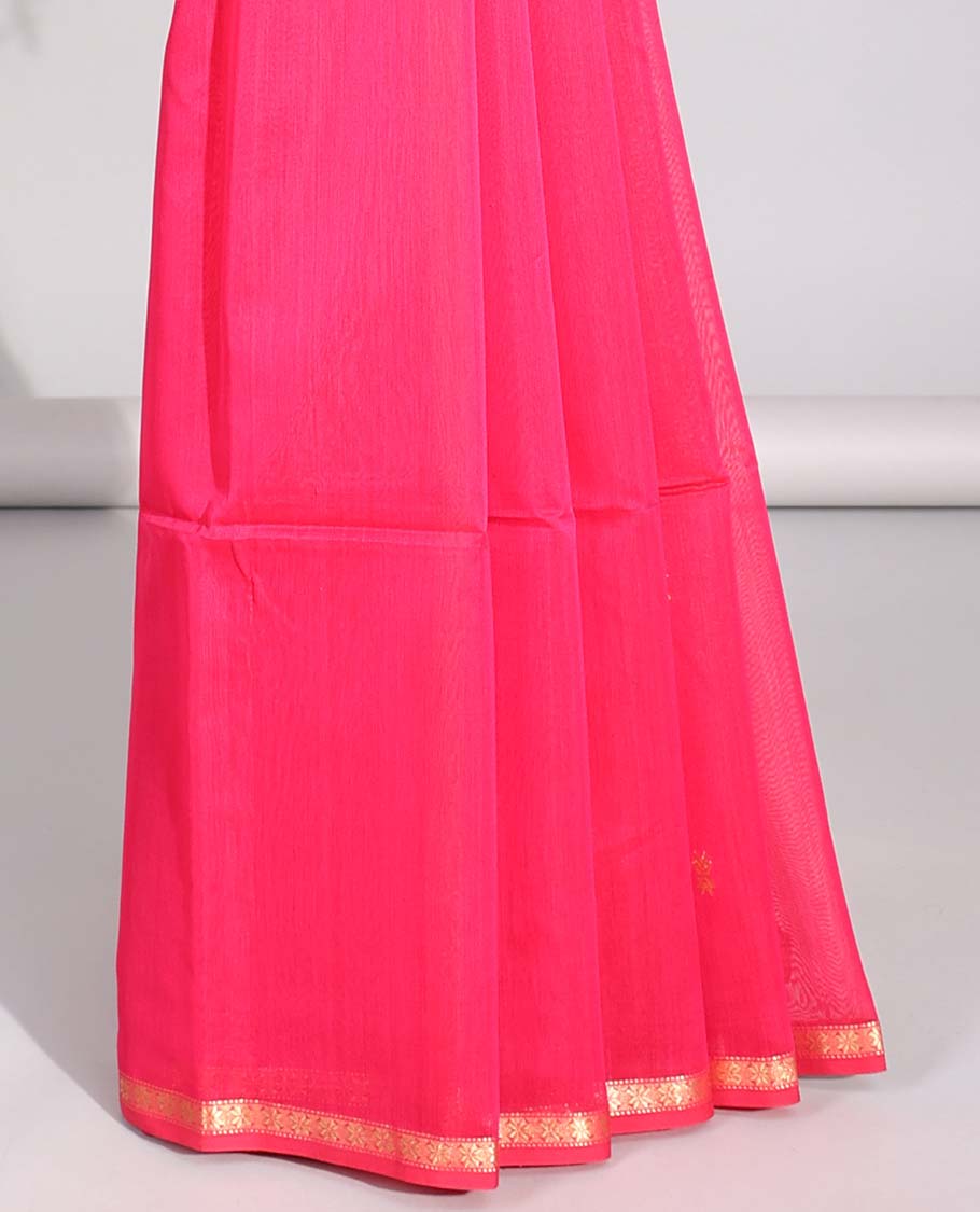 Pink floral motifs maheswari cotton saree with self-zari border & floral motifs pallu
