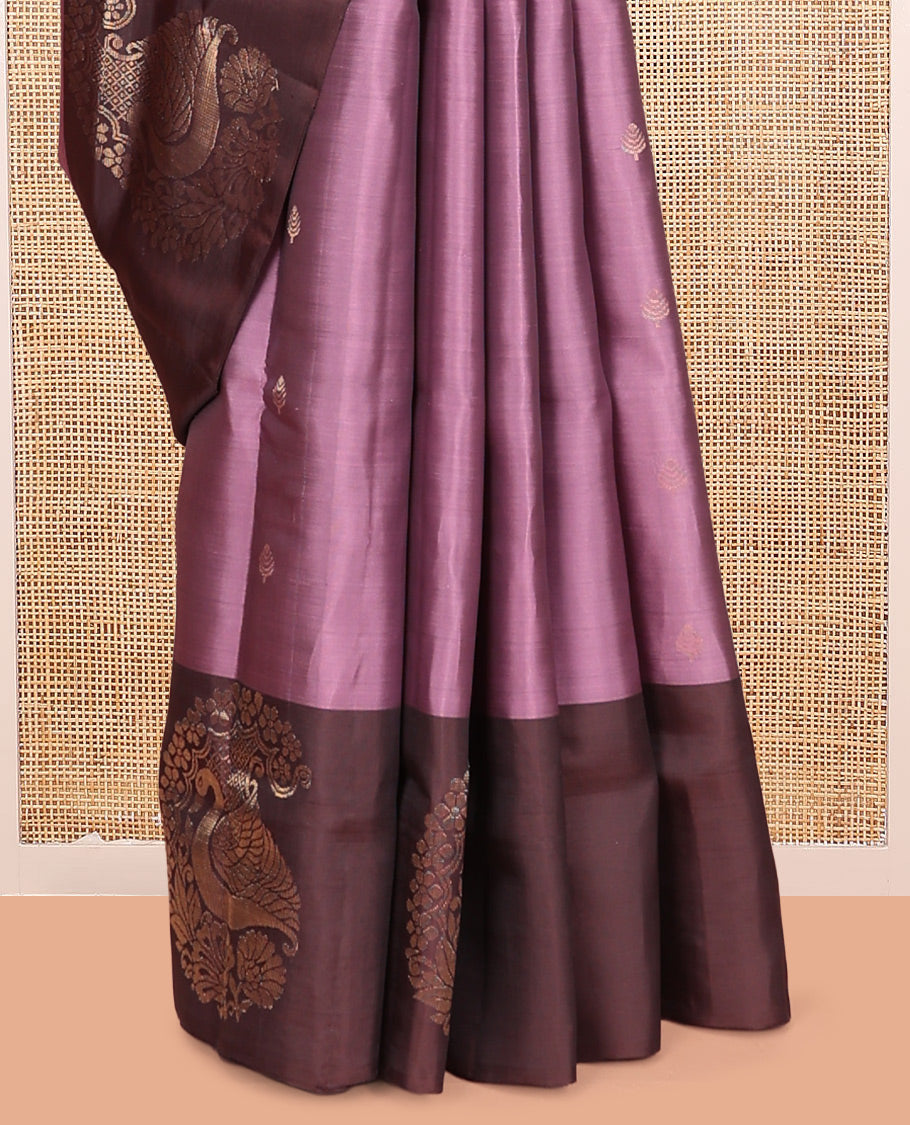 Light Purple Mayuri Lite Silk Mix Saree, Decked Up with Zari Buttas, Complemented By Contrast Peacock-Paisley Butta Border, a Floral Vine Pallu, and a Contrast Blouse