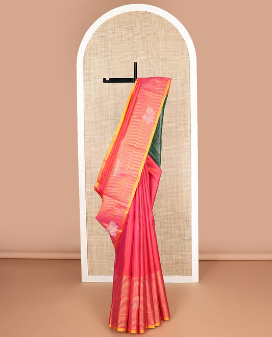 Red striped mayuri soft silk saree with contrast border & argyle design pallu