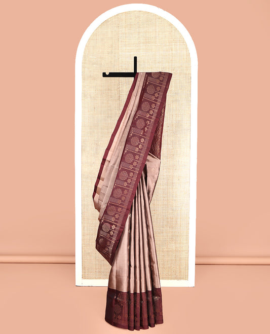 Grey Mayuri Lite Silk Mix Saree, Sparsely Woven with Zari Buttas All Over Its Body, Complemented by a Contrast Floral Design Border, Grand Jaal Pallu, and Paired with a Contrast Blouse