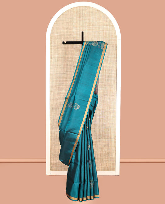 Rama Mayuri Lite Silk Mix Saree, Subtly Woven with Zari Buttas, a Subtle Piping Zari Border, Contrast Intricately Woven Pallu and a Contrast Blouse