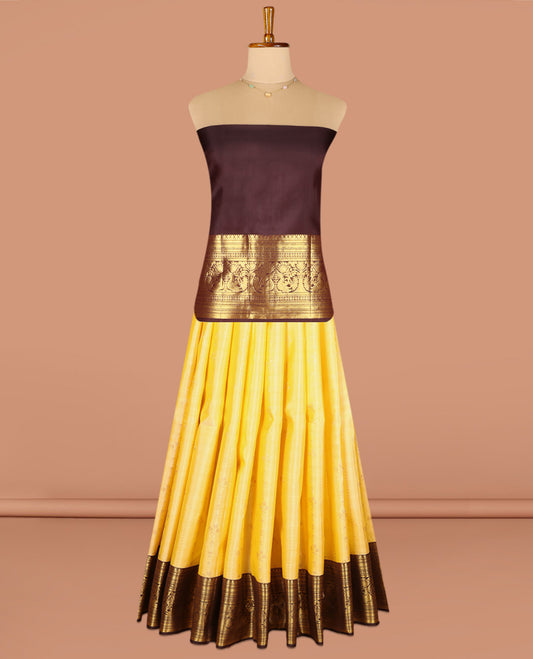 Yellow Pure Silk Navarathna Pavadai Material Set