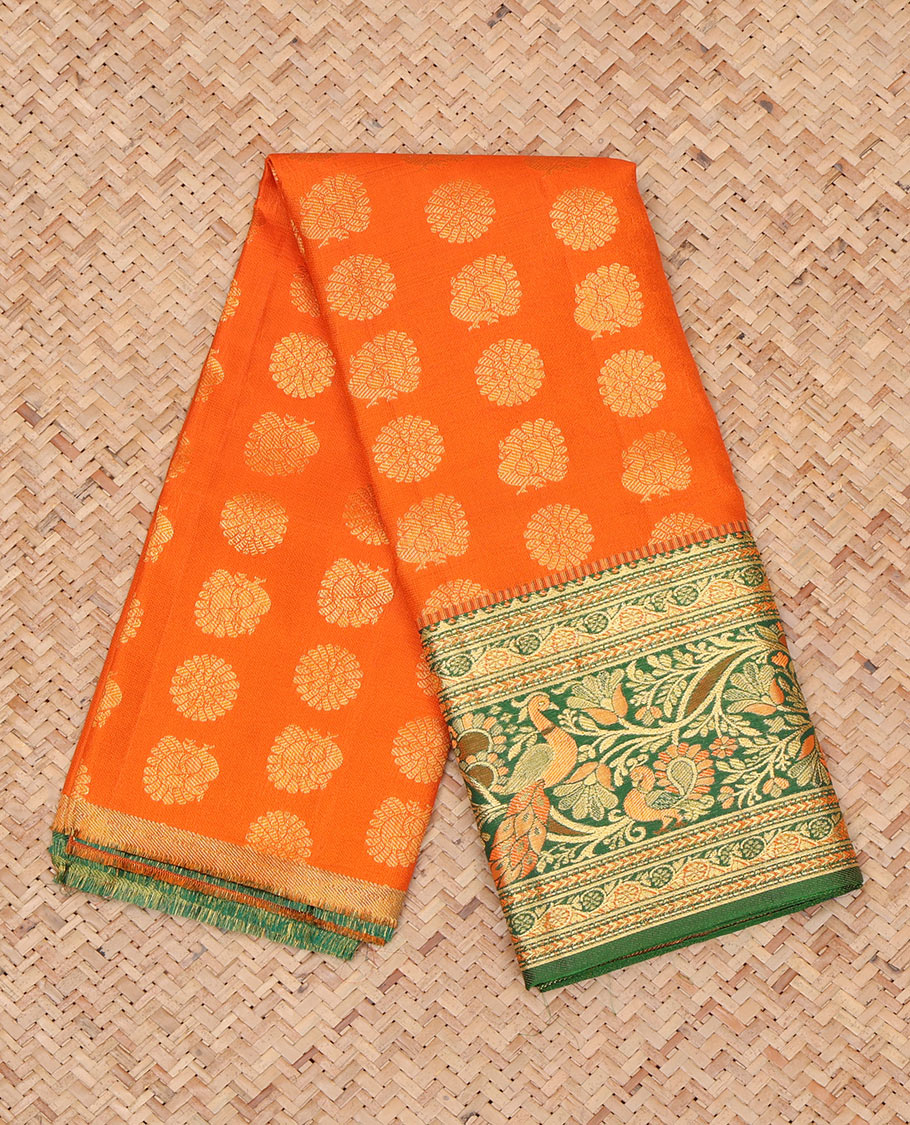 Orange Pure Silk Navarathna Pavadai Material Set